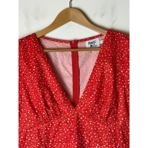 Princess Polly Mini Dress Women 10 Red Floral Puff Sleeve Bohemian Cottagecore - Image 6