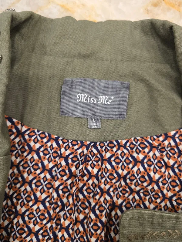 Miss Me Olive Green military utility jacket beaded embroidery Aztec Pattern L - Image 3