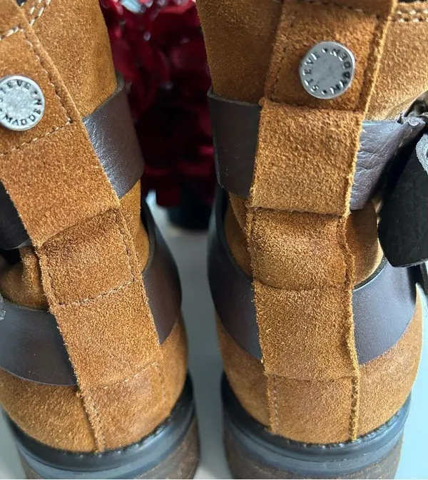 Steve Madden Tan Suede Ankle Moto Boots - Image 4