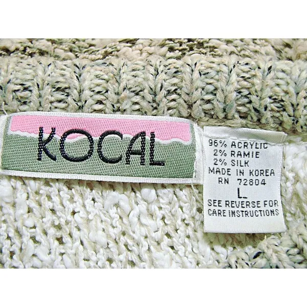 Vintage Y2k Kocal Womens Leaf Fall Theme Colorblock Sweater Tans Mint Green Sz L - Image 4