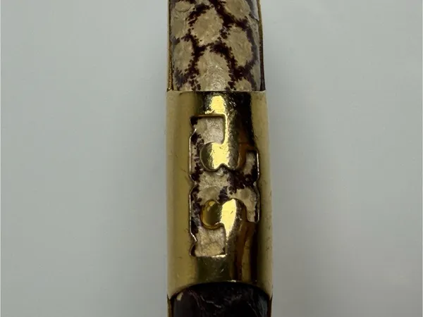 Tory Burch Women’s Leather Inlay Snake Print Gold Double T Bangle Bracelet - Image 12
