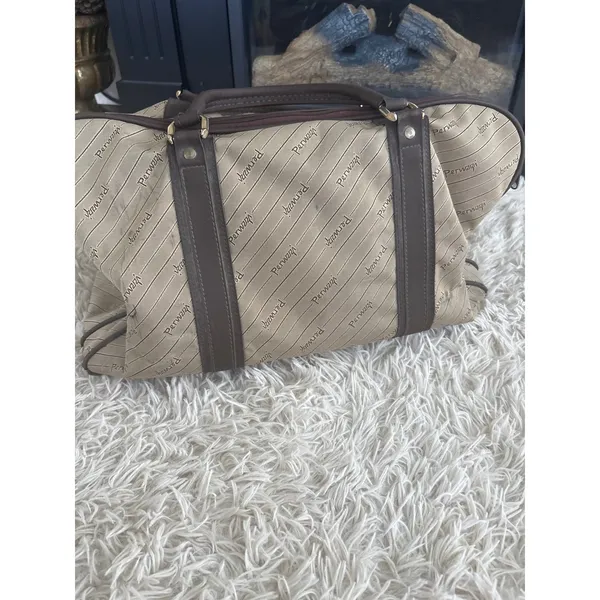 Vintage Peruzzi Florence Italian Canvas Monogram Leather Trim Duffle Bag‎ - Image 5