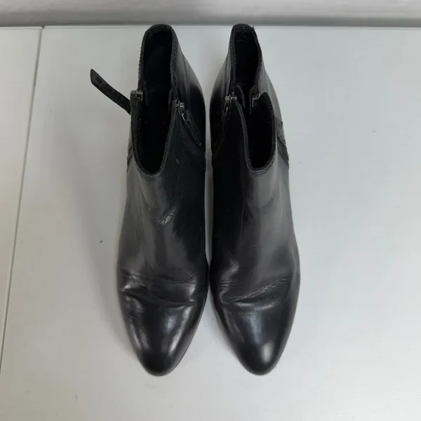 Frye 8.5 Judith Double Zip Ankle Boot Leather Block Heel Pointed Toe Black Boho - Image 5