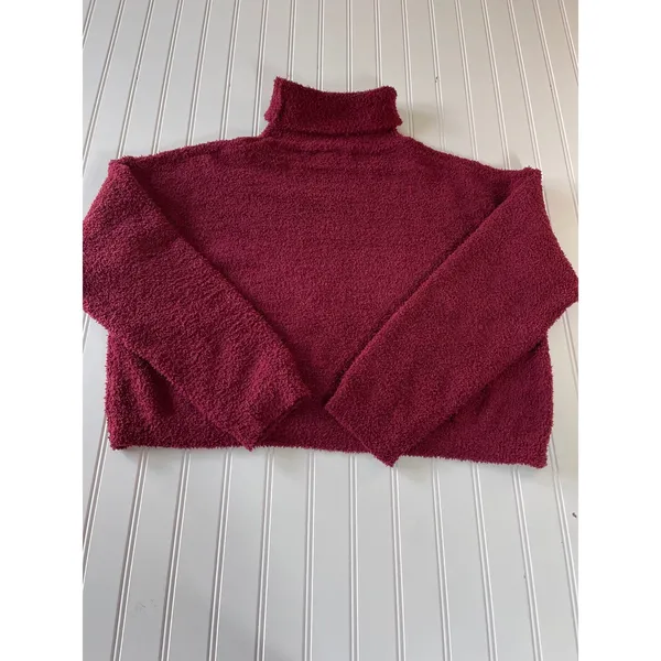 Lulus Womens Burgundy Fuzzy Knit Cropped Turtleneck Sweater Size M Wool Blend - Image 8