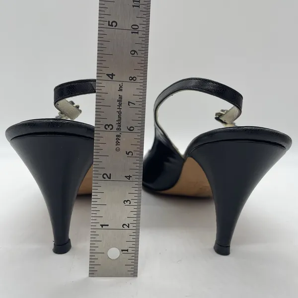Vtg Stanley Phillipson Womens 9.5 SS‎ Heels Black Leather Slingback Open Toe USA - Image 6