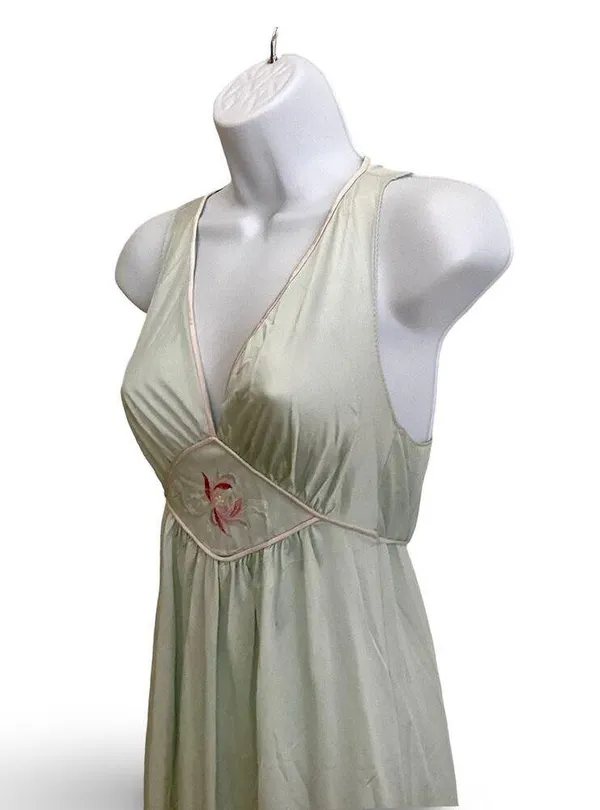 Vintage Silky Light Blue Nightgown with Embroidery - Image 2