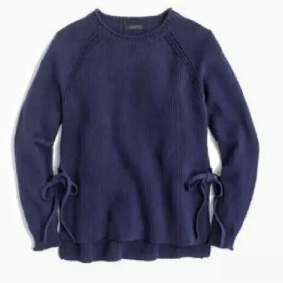 J Crew navy side-tie Crewneck elongated sweater size M - Image 13