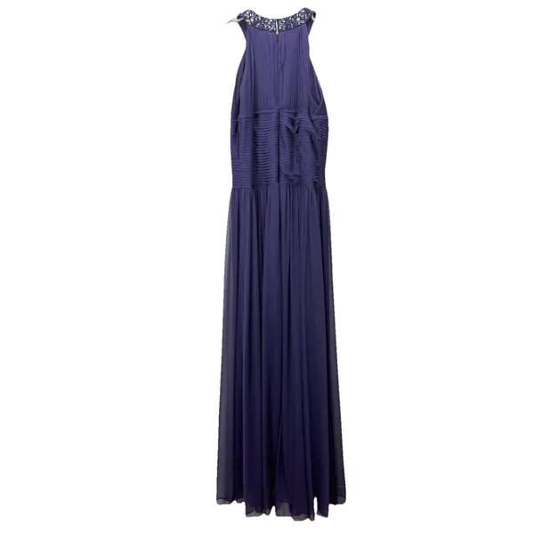 Alex Evenings Purple Beaded Sleeveless‎ Chiffon Halter Gown Size 8 Shawl - Image 7