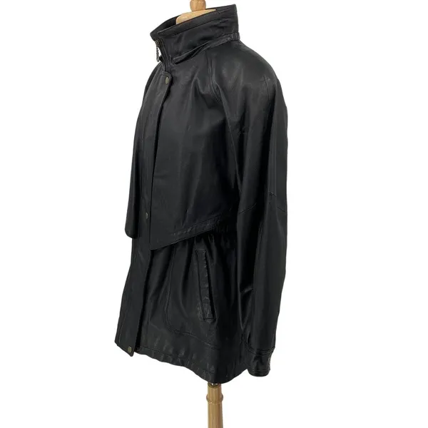 Vintage Genuine Leather Jacket Longline Layered Full Front Zipper Womens Medium - Image 6