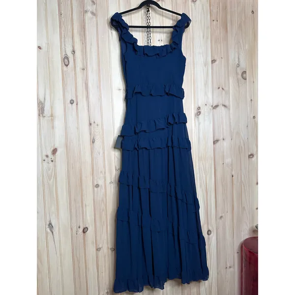 Lulus Compelling Romantic Dark Blue Ruffled Tiered Maxi Dress Holiday Gala Small - Image 6