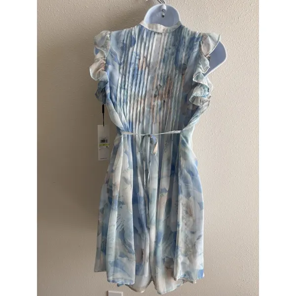 Calvin Klein Women Blue‎ Multi Printed Flutter Sleeve A-Line Mini Dress NWT 4P - Image 2
