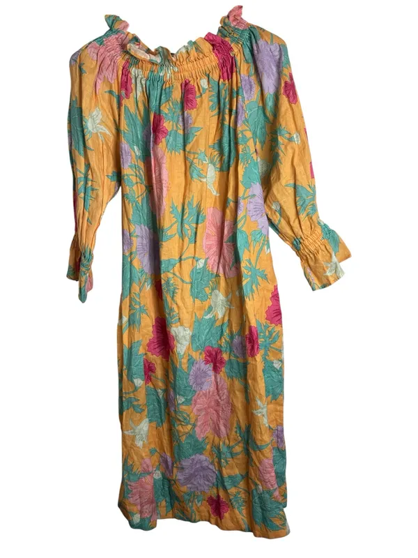 Ephemera Spalla Negroni Linen Floral Off-Shoulder Maxi Dress Long Sleeve XS/S - Image 4