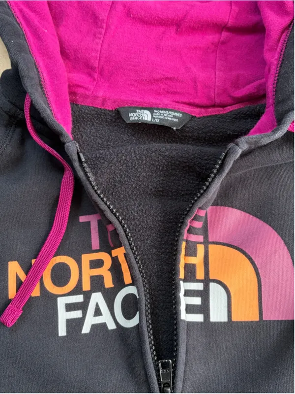 Women's The North Face Zip-Up Hoodie Black Pink Size L - Image 7