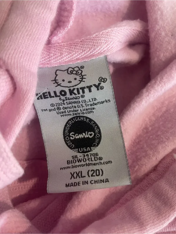 Hello Kitty Pastel Pink Zip Hoodie with Rainbow Lettering - Image 3