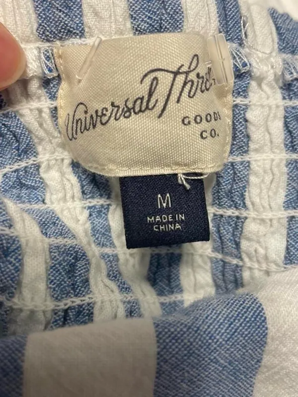 Universal Threads Women's M Blue White Stripe Summer Smocked Cotton Sun Dress - Image 5