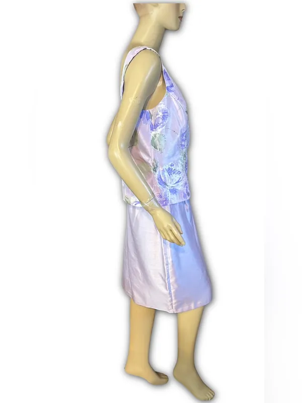 Vintage Y2k Dress Barn Purple Floral Print Satin Sheen Skirt Set (10) - Image 4