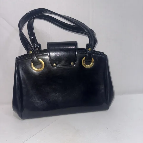 Vintage Black Patent Leather Old Money Minimalist Classic Top Handle‎ Bag Purse - Image 4
