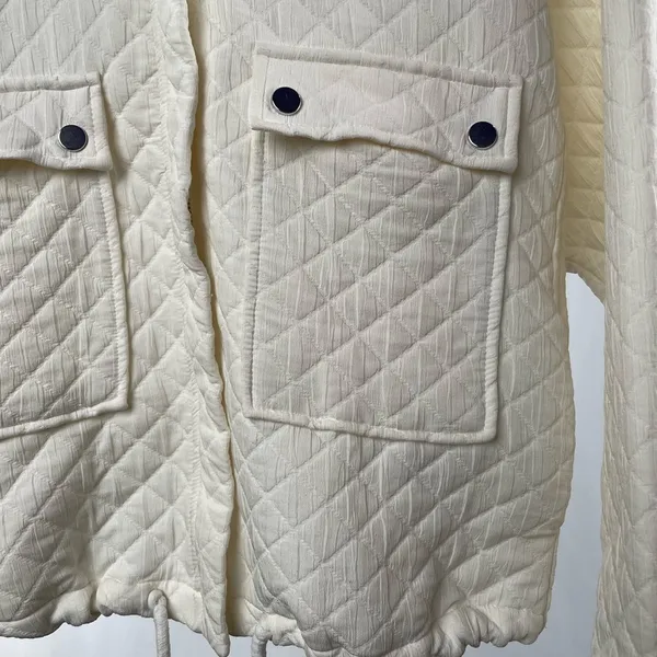 Zara Diamond Full Zip Cropped Drawstring Jacket in‎ Ivory Size Medium - Image 3