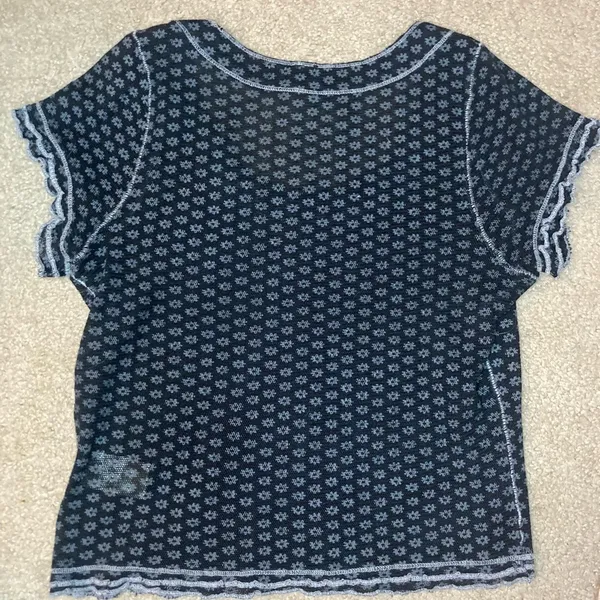 Free People Sheer Mesh Garner Floral Baby Tee Size Large Black - Image 5
