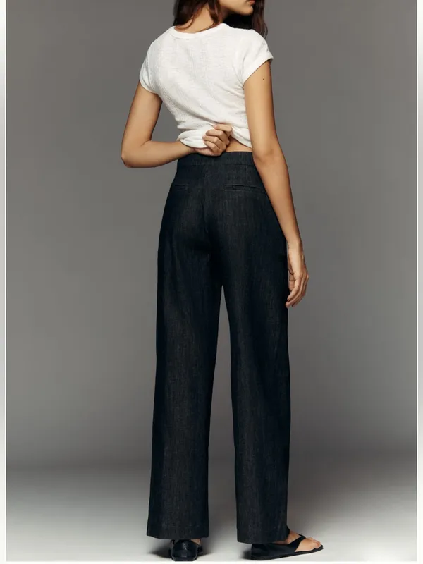 ANTHROPOLOGIE Maeve Belted Pleated High Rise Wide Leg Jeans Dark Denim Size 31 - Image 3