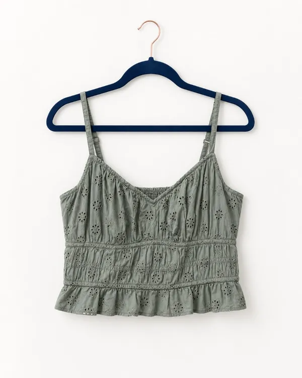 Hollister Sage Green Floral Smocked Crop Cami - Image 2