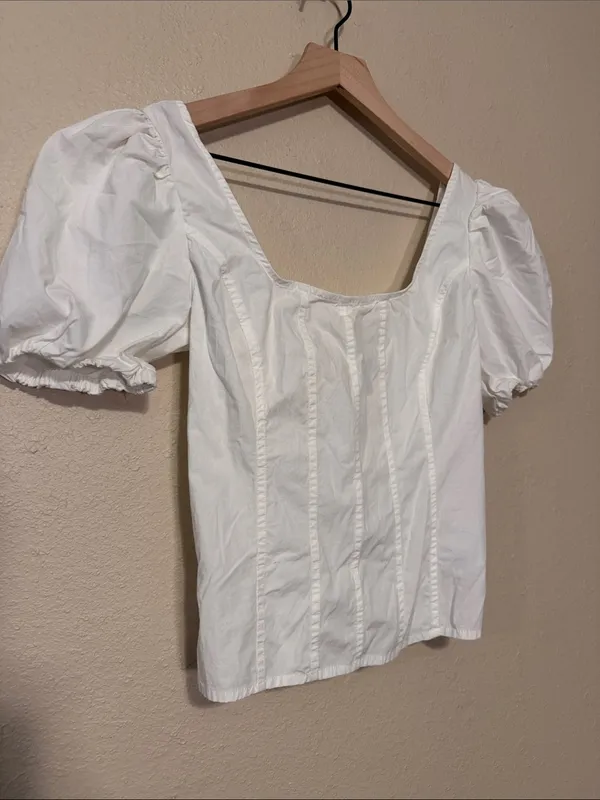 J.CREW Puff-Sleeve Square Neck Top Cotton Poplin Size 0 in White - Image 3