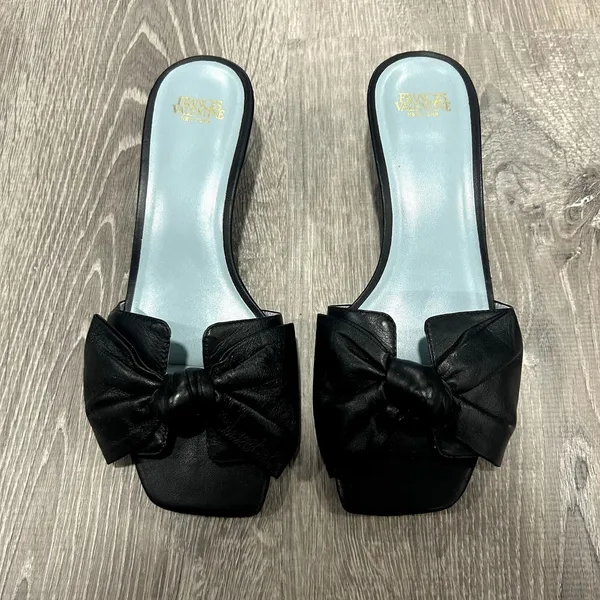 Frances Valentine Black Sandy Leather Bow Slide Sandals Size 6 - Image 2