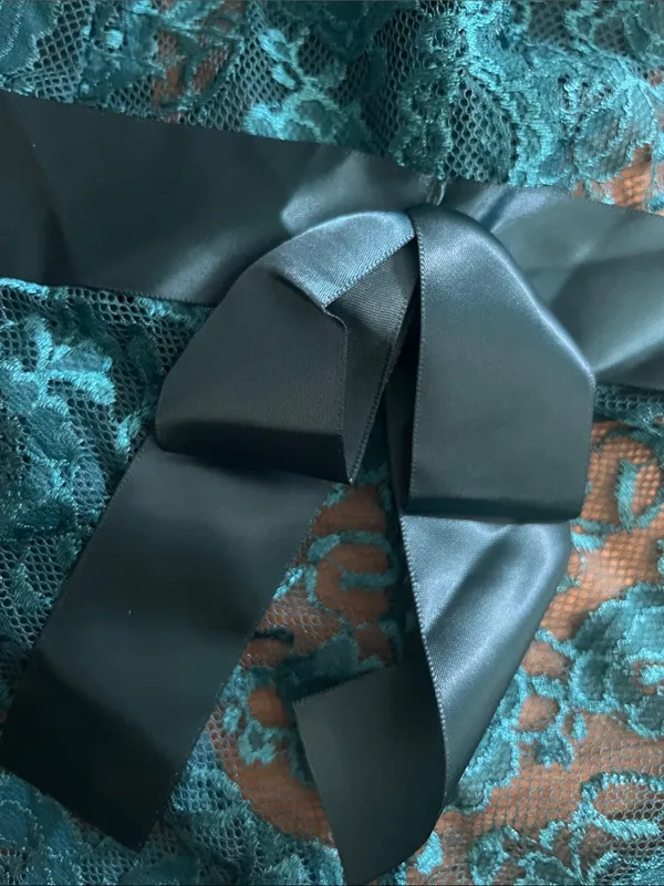 NEW - XL - AVIDLOVE - Teal Lace Halter Babydoll Teddy with Satin Bows - Image 4
