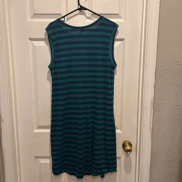 Old Navy Womens Large Tall Teal Striped Sleeveless Pocket T-Shirt Dress Rayon - Image 6