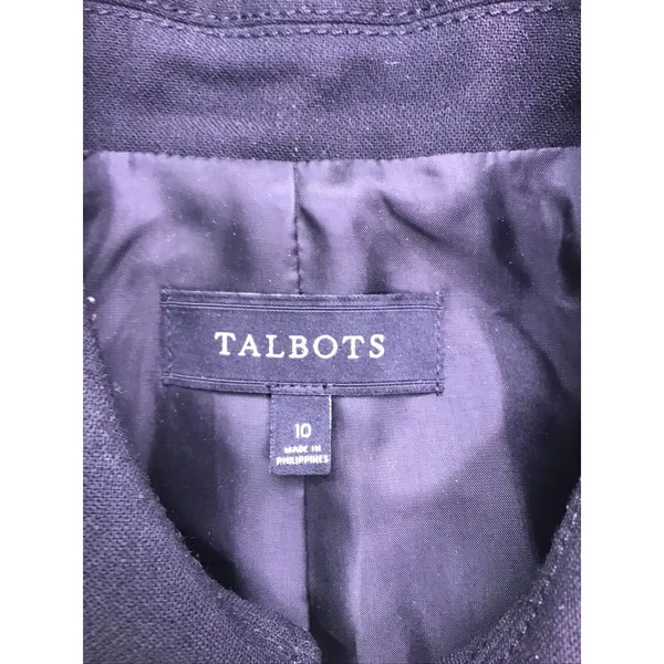 Talbots Wool Blend Blazer Women 10 Black Gold Button Collared Professional - Image 2
