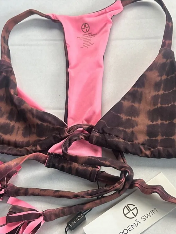 NWT Poema Swim Brown Tie-Dye Racerback Triangle Bikini Top Size Small - Image 2