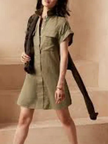 Banana Republic Utility Shirtdress Olive Green S - Image 2