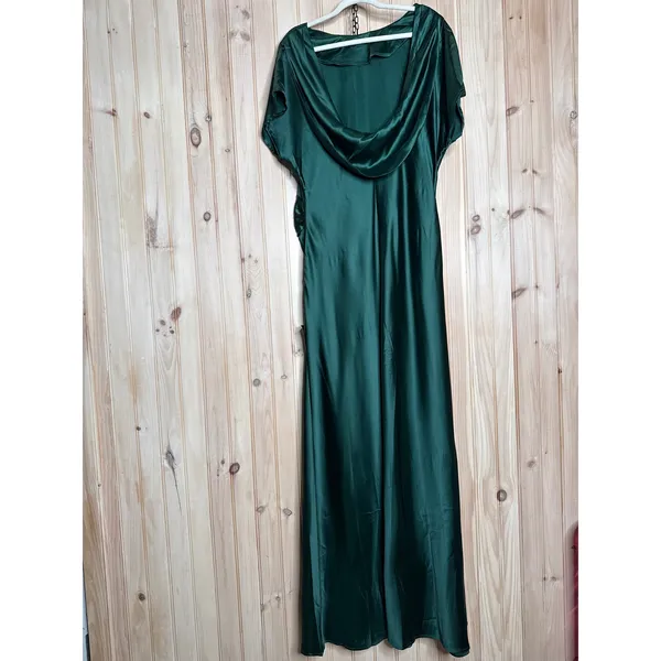 NWT Lulus Captivating Presence Forest Green Satin Cowl Back Maxi Dress Formal 2X - Image 9