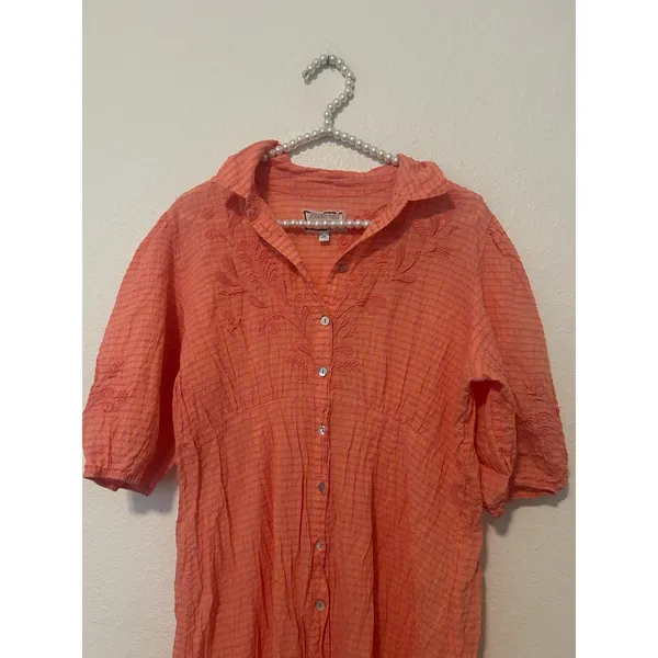 Johnny Was Size Medium Midi Dress Orla Puff Sleeve Embroidered Orange Preppy - Image 4