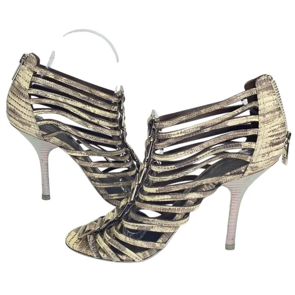 Tory Burch Gladiator Heels Beige Snakeskin Strappy Buckle Stilettos Women's 6.5M - Image 5