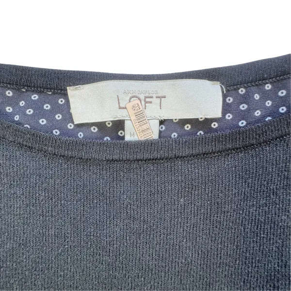 Loft Ann Taylor Mixed Media Polka Dot Sweater Black Womens Medium High Low Top - Image 3