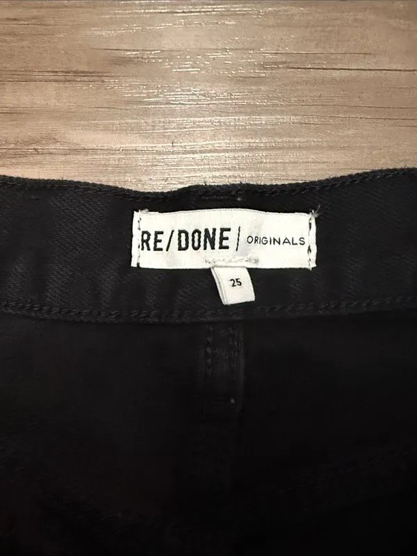 RE/DONE Originals 70s High Rise Stove Pipe Jeans 25 Fits 26x25 Black $265 - Image 7