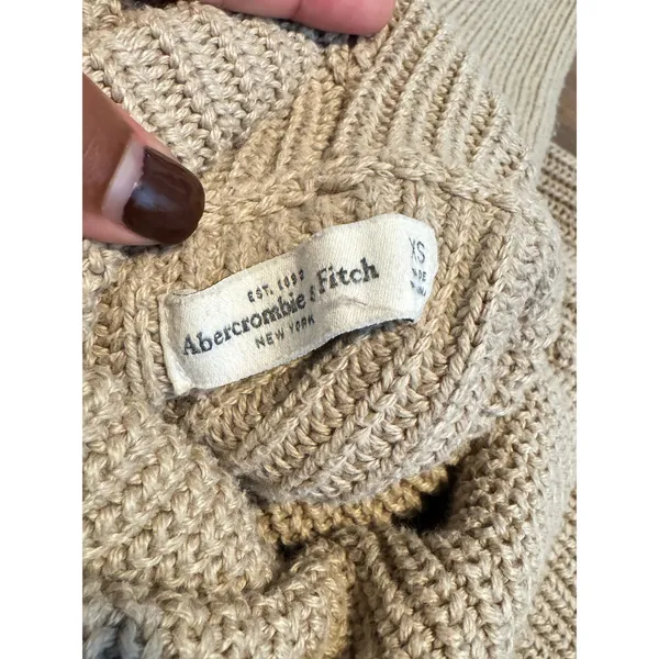Abercrombie & Fitch Women’s Turtleneck Sweater XS Beige Ribbed Knit Cotton Blend - Image 3