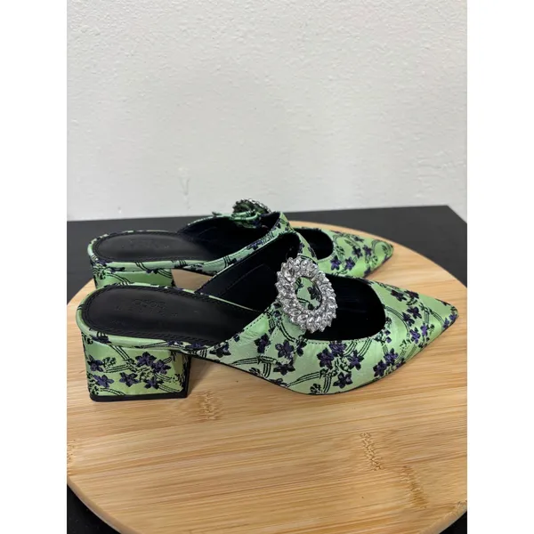 ASOS DESIGN Mules 8 Floral Green Rhinestone Buckle‎ Block Heel Pointed Toe - Image 6