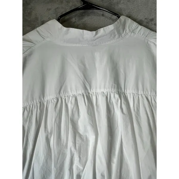 Maeve Crop Bubble Shirt White Medium Button Front Balloon Sleeve Blouse Modern - Image 4