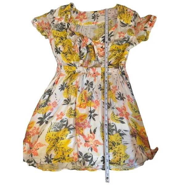 Free People Part Time Lover Floral Tie Front Mini‎ Dress Sz 4 yellow gray - Image 9