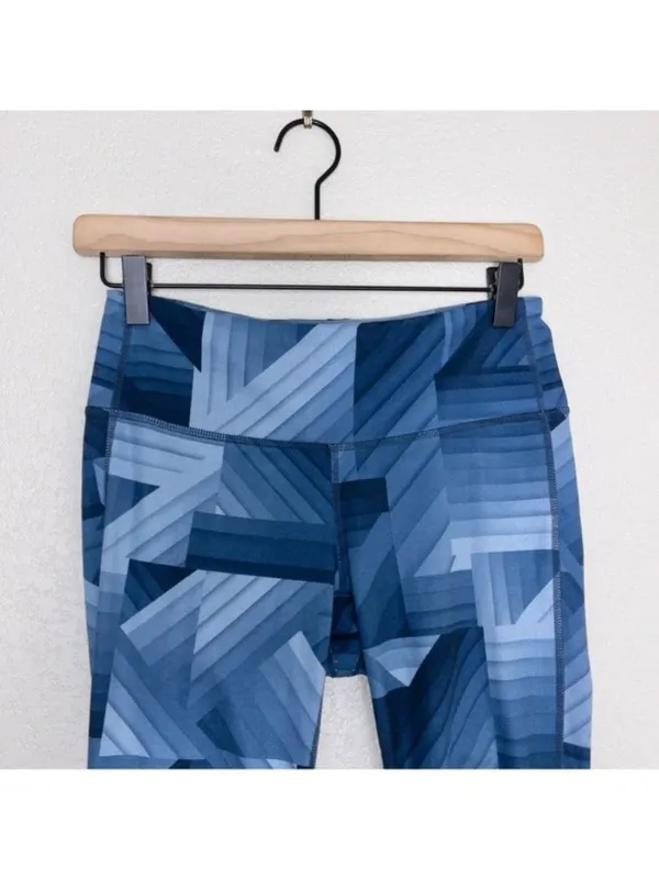 Athleta Chaturanga Geometric Leggings S Blue Frost Stretch Pocket Full Length - Image 4