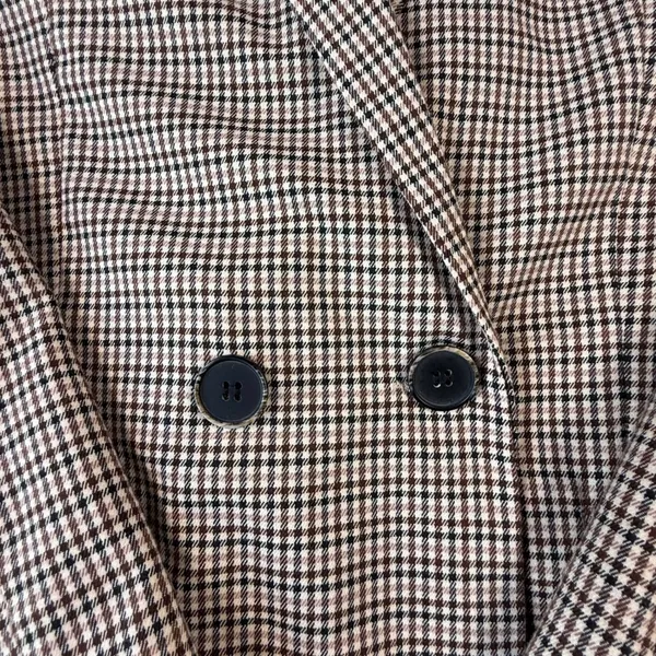 Stradivarius Brown Houndstooth Double Breasted Blazer Jacket Womens Size Medium - Image 2