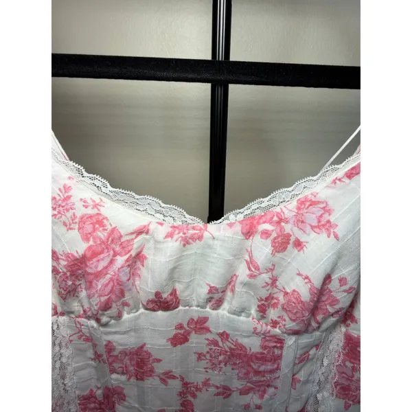 Lacy White and Pink Corset Fairy Floral Mini Dress Size Medium - Image 3
