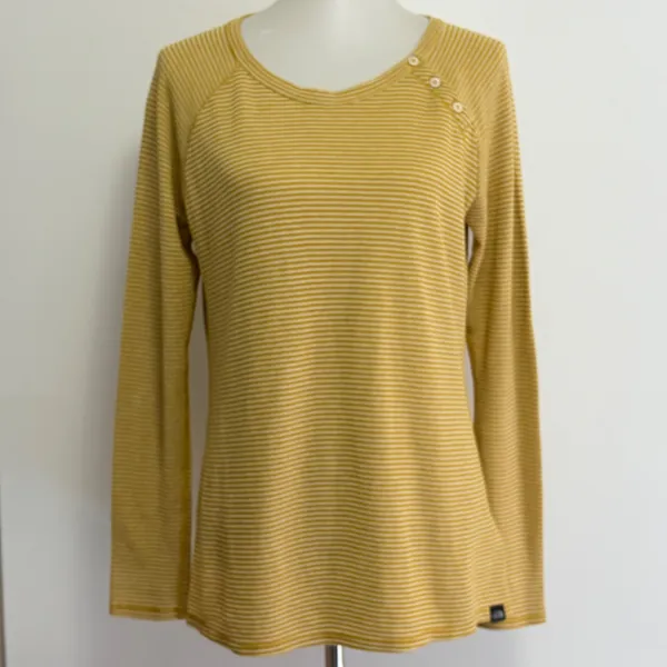 The North Face Top L Yellow Striped Long Sleeve Button Shoulder NF0A339XH9D - Image 2
