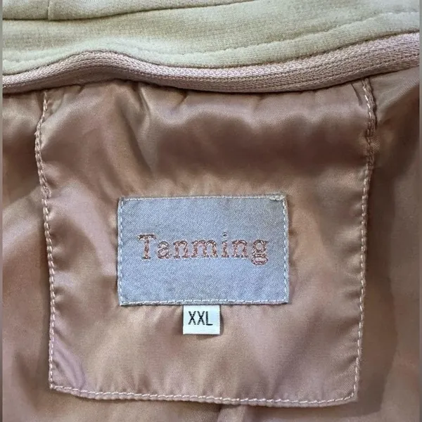 Tanming Women's Removable Hooded Faux Leather Jackets in Apricot/Tan - Image 4