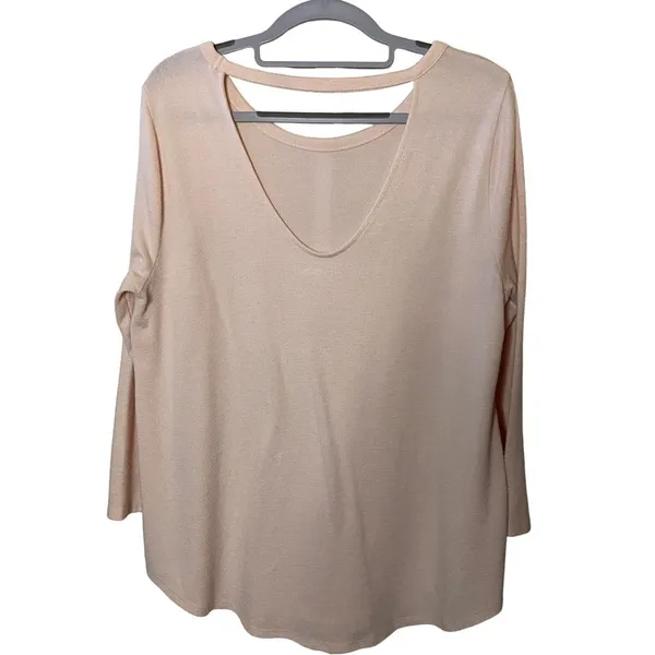 Ann Taylor Loft women's pale pink open back 3/4 sleeve tshirt Sz L‎ - Image 3