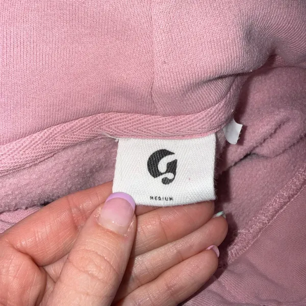 Glossier Hoodie Pullover Unisex Medium Pink Good Embroidered‎ Logo Fleece Pocket - Image 3