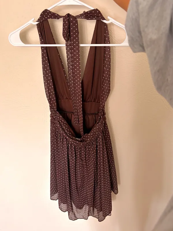 Marshalls Brown Polka Dot Halter Mini Dress - Image 3
