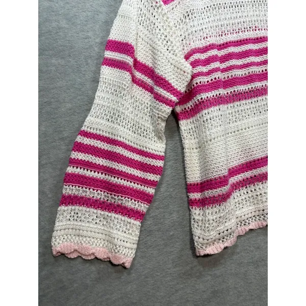 POL Womens‎ Striped Sweater Pink White Sz M Open Knit Beachy - Image 2